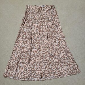 Mango Tan and White Patterned Midi Skirt